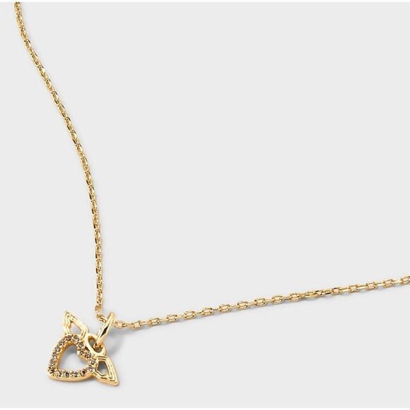 14K Gold Dipped Cubic Zirconia Open Heart Angel Wings Pendant Necklace - Gold - Picture 4 of 5